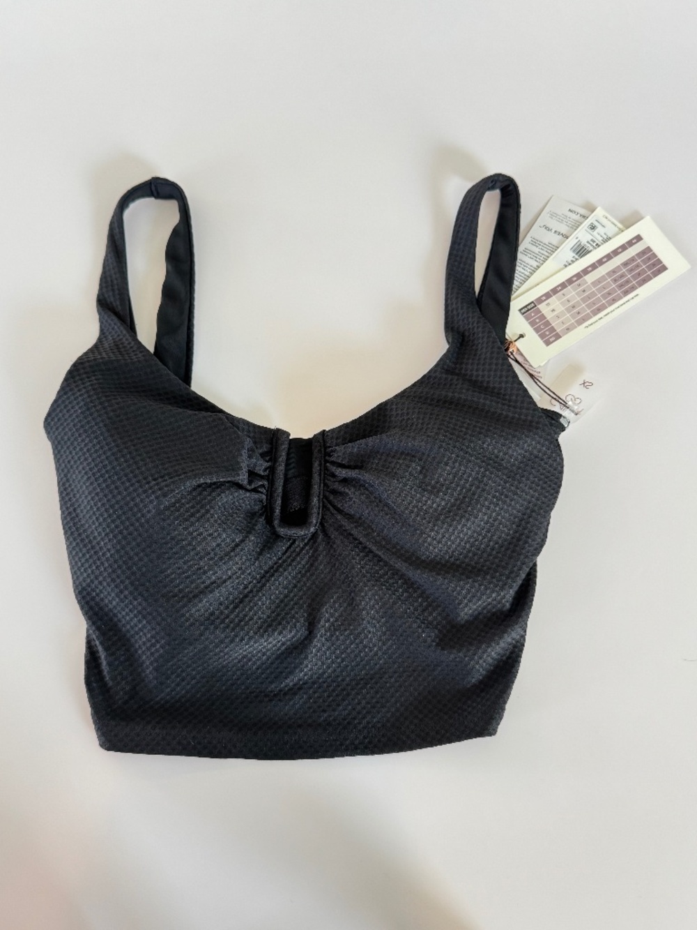 CALIA Pure Black Mesh U-Bar Longline Bikini Swim Top XS NWT